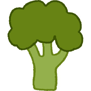 a simple drawing of broccoli. the stem is lighter green than the florets.